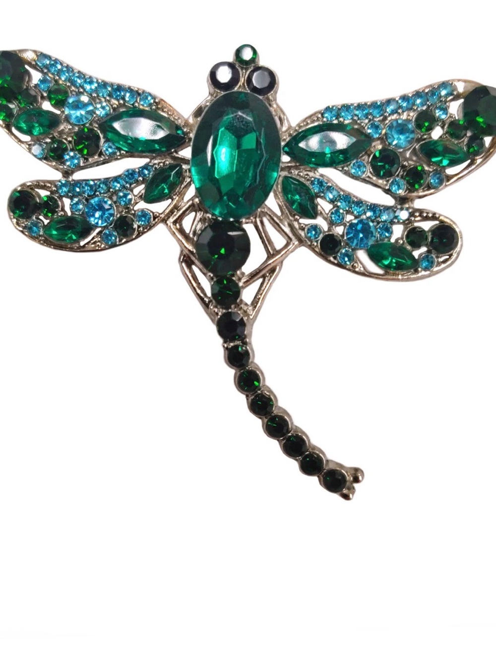 Freya Emerald & Aqua Dragonfly Crystal Brooch by Aratta - Picture 2 of 2